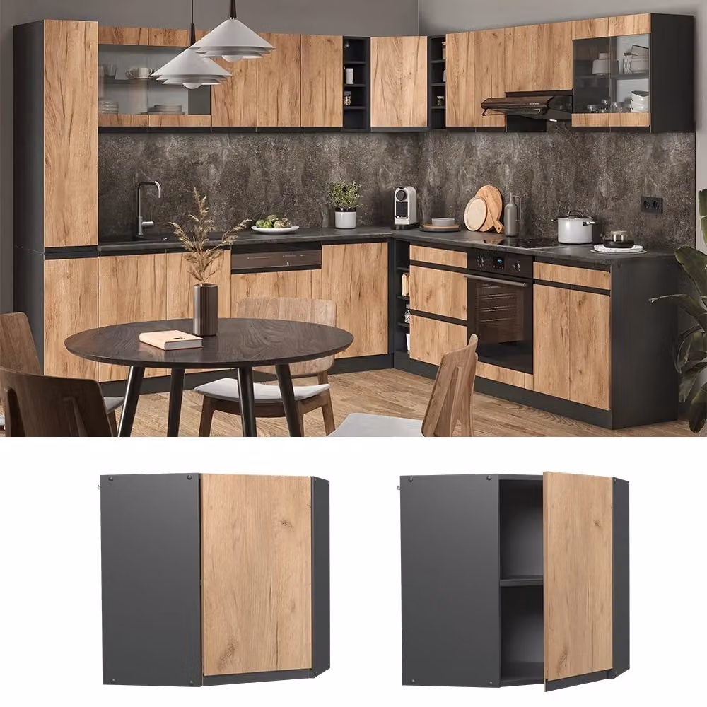 Mobile angolare da cucina Vicco R-Line in rovere e antracite, L: 57 cm, H: 60 cm, P: 31 cm – 2