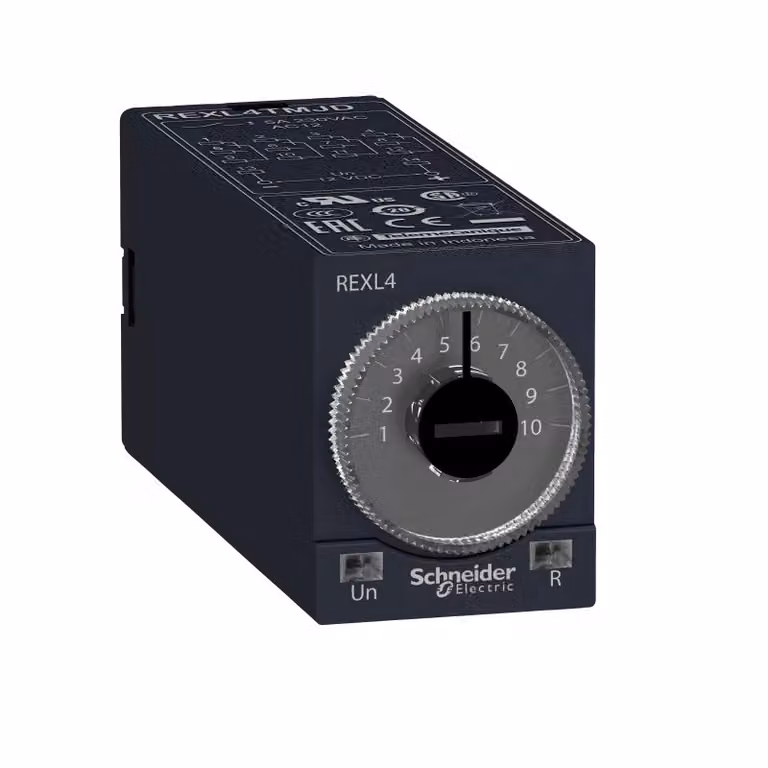 Schneider Electric Relè temporizzatore ad azione ritardata, 0,1 s-100 h, 24 VCC, 4 W, plug-in REXL4TMBD