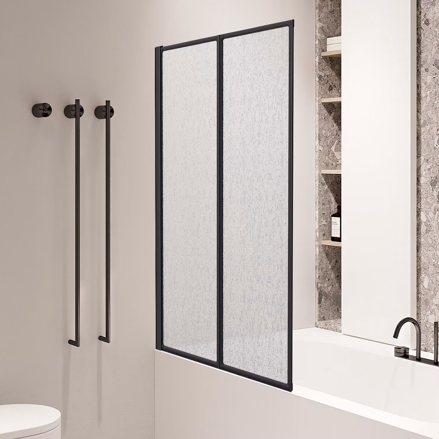 Jayseuw Box doccia 100x140 cm Parete pieghevole per vasca da bagno, telaio nero, parete doccia, accessorio per vasca da bagno, box doccia