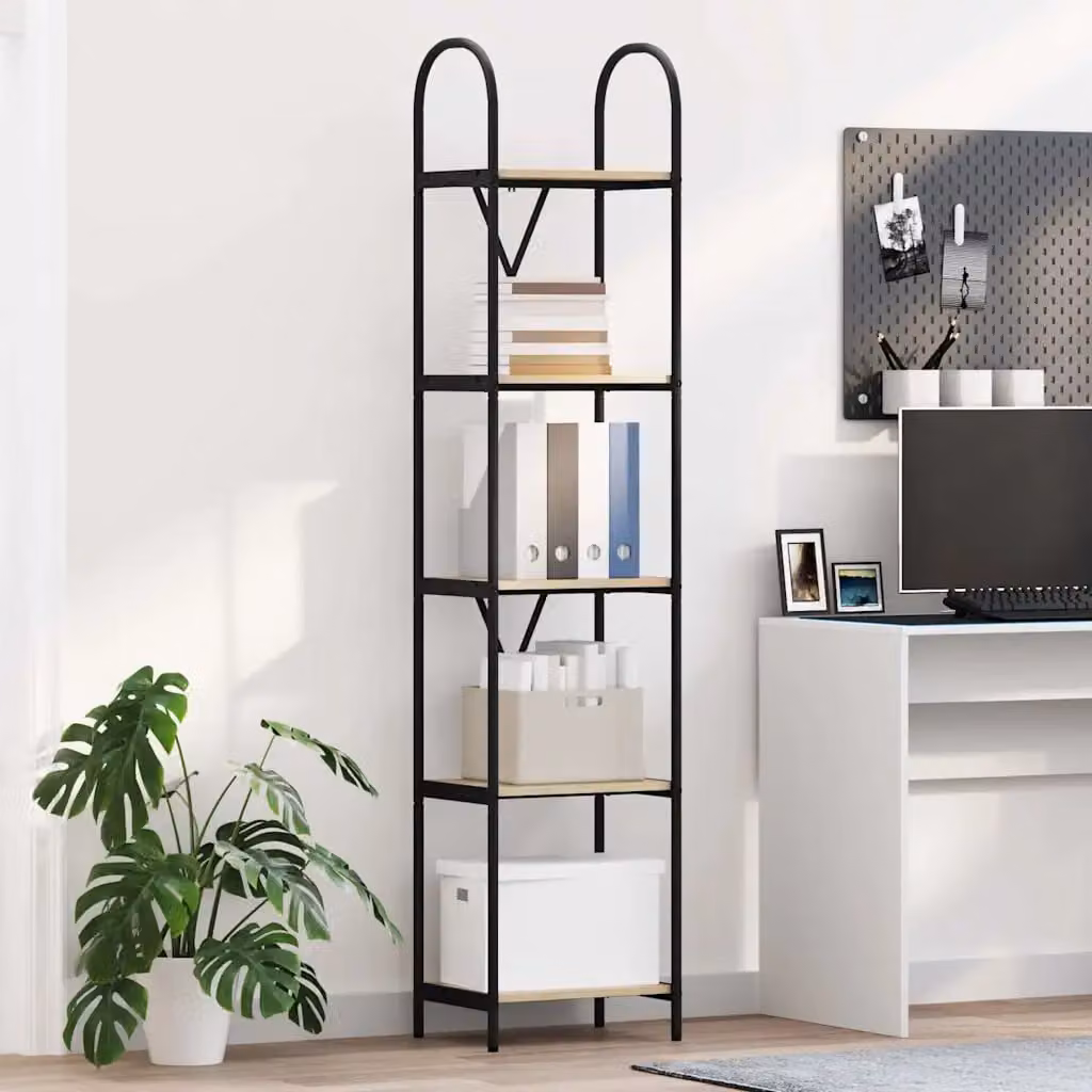 Libreria moderna vidaXL a 5 livelli in legno ingegnerizzato e metallo, colore marrone e nero, L 40 cm x P 30 cm x H 183 cm
