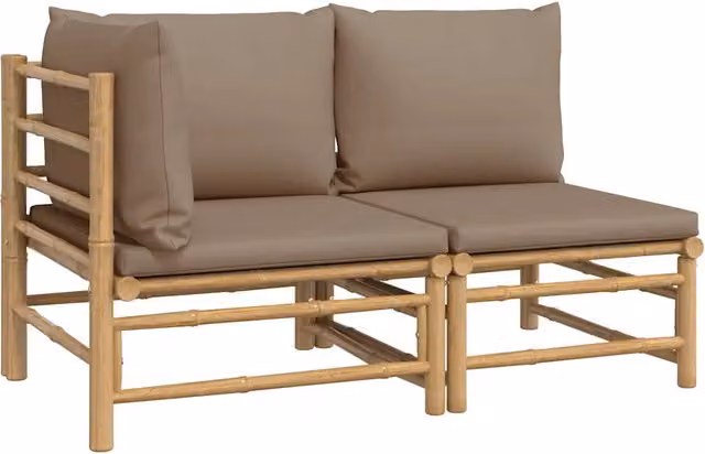 Set Salotto da Giardino 2pz | Set di Mobili da Esterno con Cuscini Tortora Bamb¨´