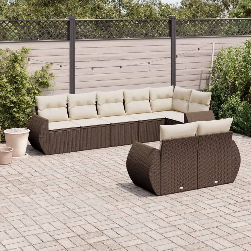 Set di Divani da Giardino a L vidaXL 8 pz in Polyrattan Marrone con Cuscini e Struttura in Acciaio – 1