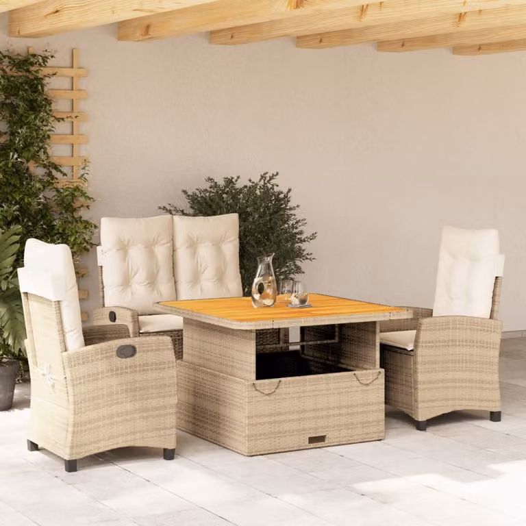 Maison Exclusive - Set da Pranzo da Giardino 4 pz con Cuscini Beige in Polyrattan