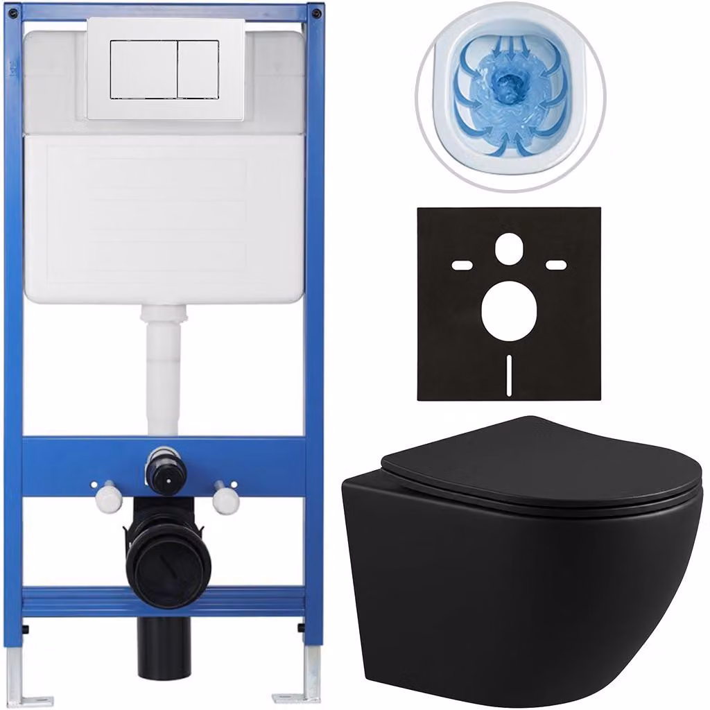 CERANO - Set completo per WC da incasso Lite/Verde - nero opaco - pulsante WC Classic, bianco - installazione a parete/cartongesso - 49x36 cm