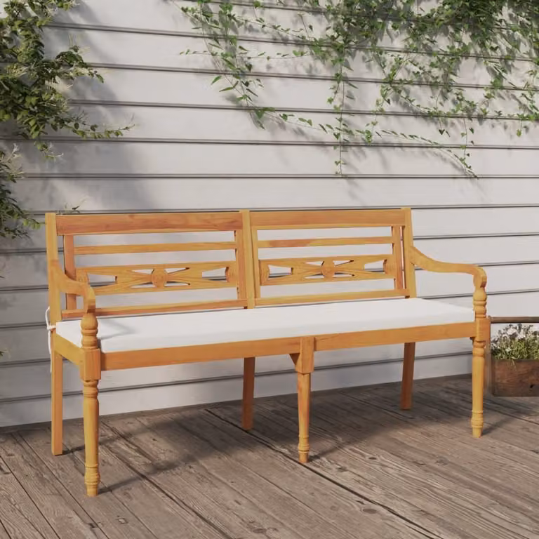 The Living Store Panca Batavia con cuscino 150 cm in legno massiccio teak