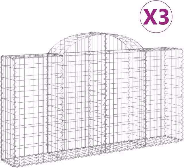 Cesti Gabbioni ad Arco 3 pz 200x30x100/120 cm Ferro Zincato