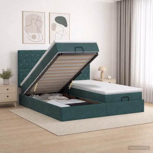 Letto Ottomano con Materasso e LED Verde Scuro 160 x 200 cm 3458475