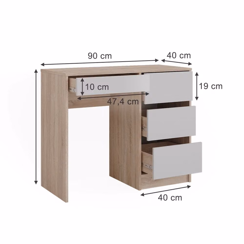 Scrivania Vicco Bianco con cassetti per ufficio o casa L: 90 cm, P: 40 cm, H: 75 cm – 2