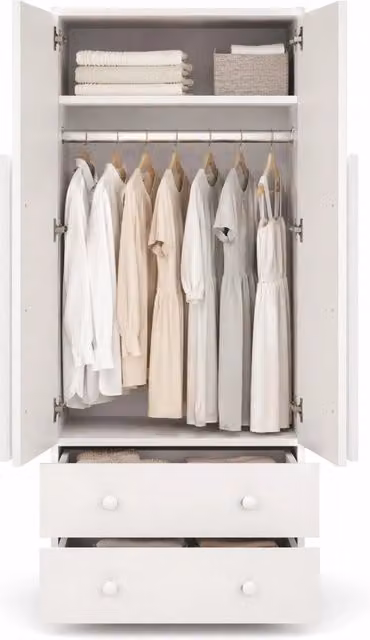 Armadio 2 ante 70x40x170 cm con 2 cassetti e vano interno in legno; bianco