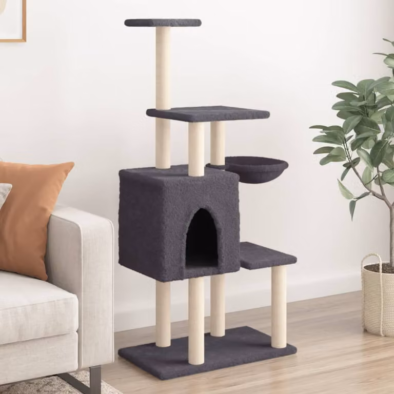 Albero per gatti vidaXL con tiragraffi in sisal e amaca, Grigio, Altezza: 131 cm