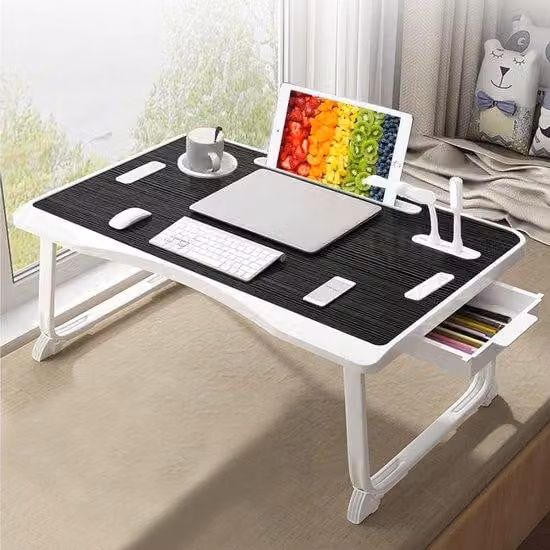 Tavolino per laptop XXL con maniglia e vani portaoggetti, nero