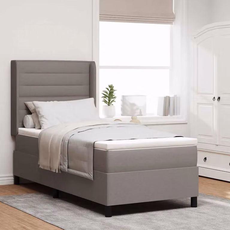 Letto a molle con illuminazione LED e testiera Talpa vidaXL in tessuto beige o grigio, L 90 x P 200 cm