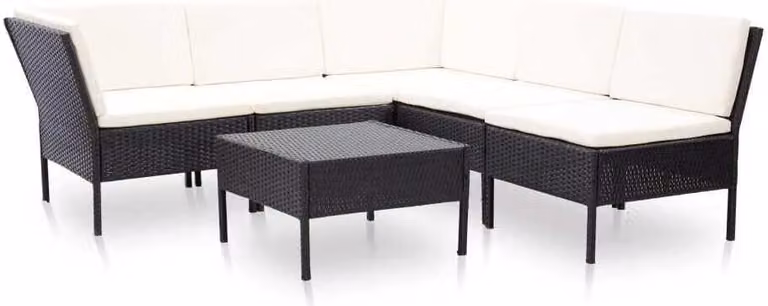 The Living Store Set da giardino da 6 pezzi con cuscini in poly rattan nero