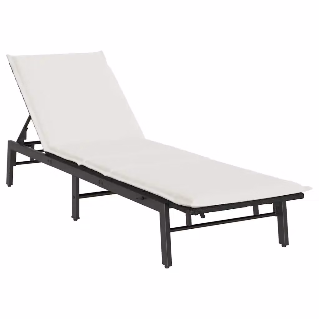 Lettino prendisole vidaXL in polyrattan con cuscino nero e poggiatesta regolabile per giardino – 2