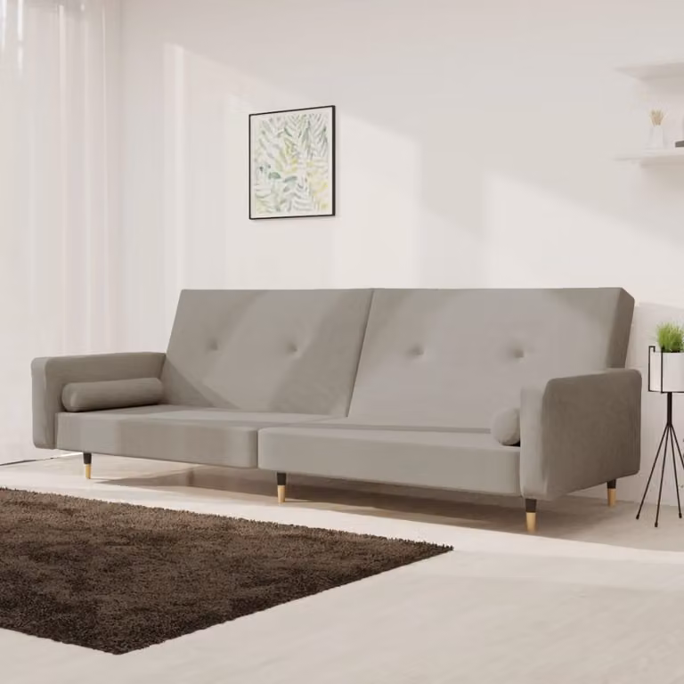 vidaXL Divano Letto Click-Clack Moderno in Velluto Grigio con Cuscini