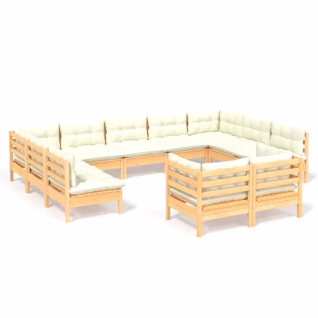 Set di Divani da Giardino a Forma di U vidaXL in Legno di Pino Massello con 11 Cuscini Beige – 2