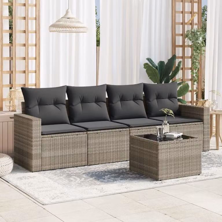 Maison Exclusive - Set Divano da Giardino 5pz con Cuscini Grigio Chiaro Polyrattan