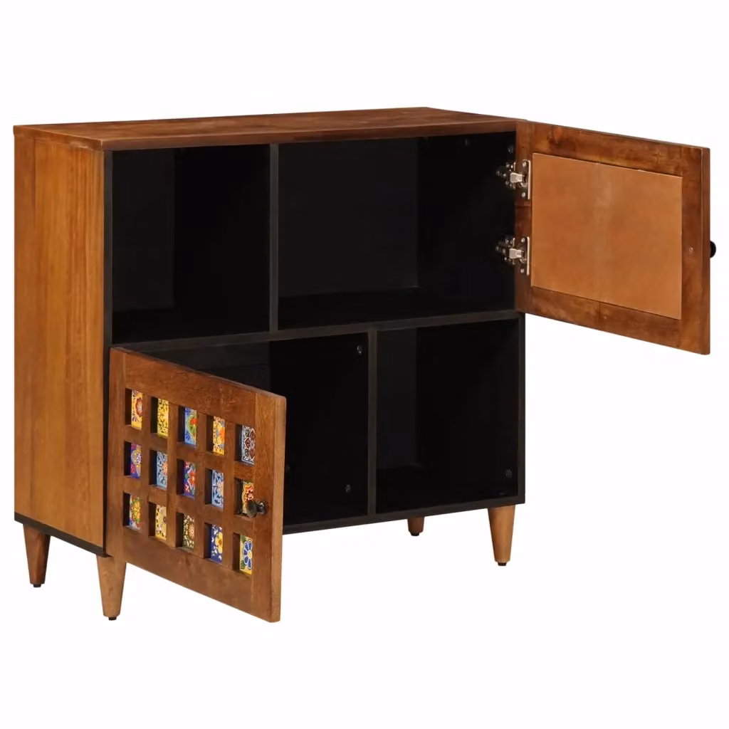 Credenza Buffet Moderna vidaXL in Legno di Mango Massello, Colore Noce, L 80 x P 33,5 x H 75 cm – 2
