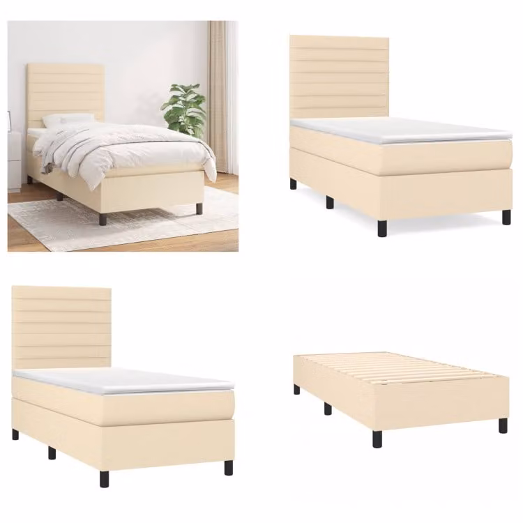 vidaXL Letto a molle con materasso crema 90x200 cm in tessuto - Letto a molle - Boxspringbetten - Bett - Schlafzimmermöbel