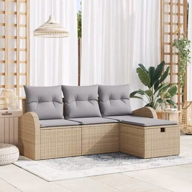 Set Divano da Giardino 4 pz Beige polyrattan 3360381