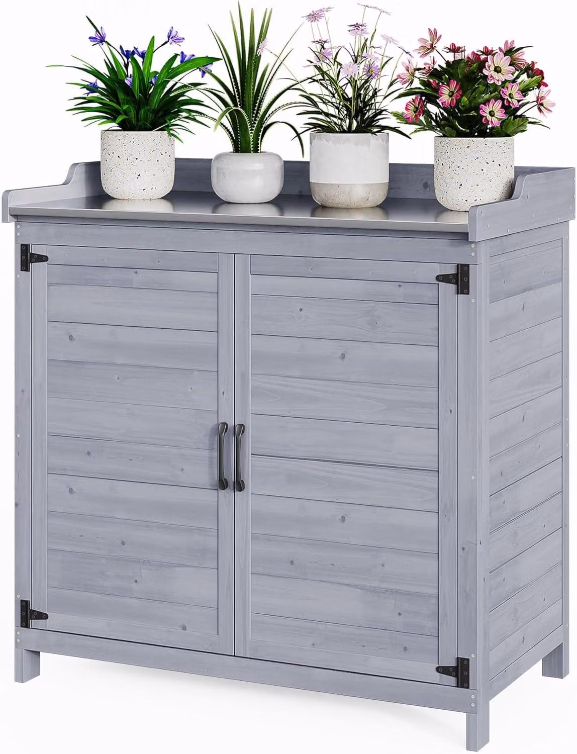 Tavolo per piante e giardino - Arredo da giardino - Tavolo da lavoro - Supporto per piante - Tavolo contenitore - Grigio, 98x48x95 cm