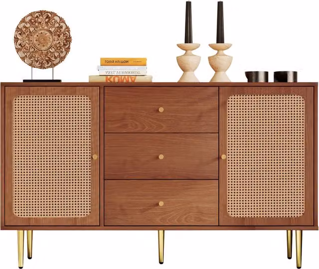 Cassettiera e credenza con 2 ante e 3 cassetti e ripiano regolabile per soggiorno o camera da letto, colore marrone, L 150 cm x P 40 cm x H 90 cm – 1
