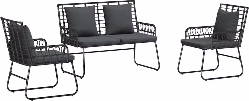 Set da Pranzo per Giardino 3 pcs Nero e antracite polyrattan