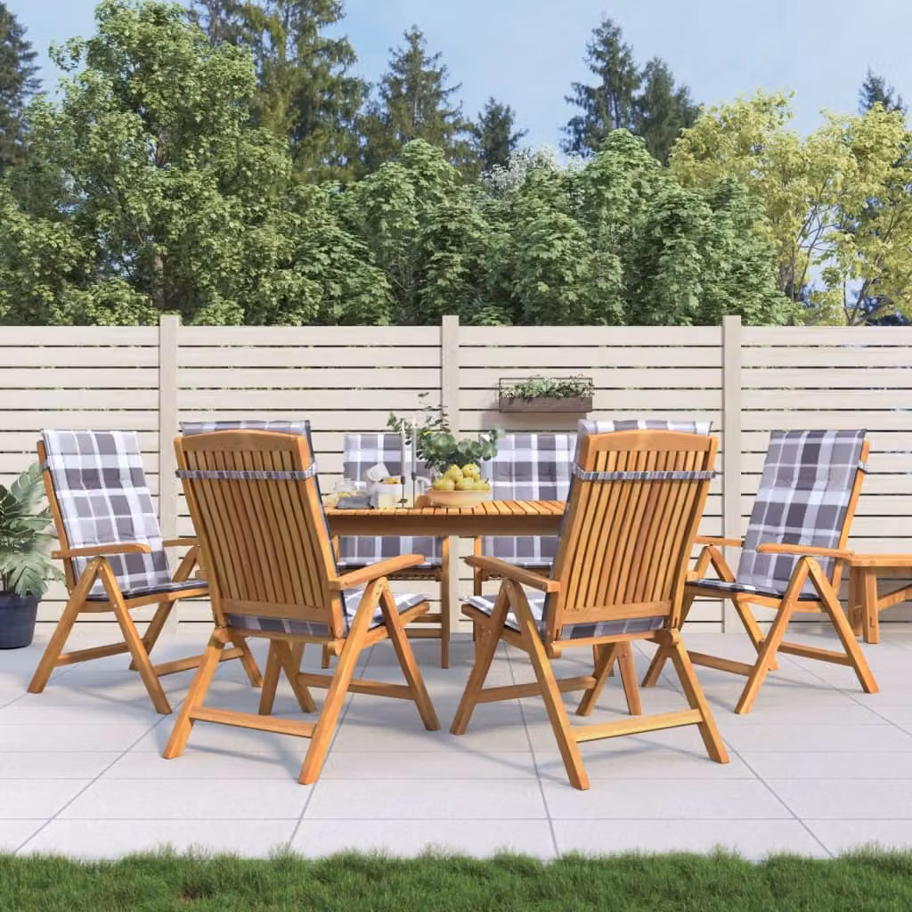 Set di 6 sedie pieghevoli reclinabili con cuscini vidaXL in legno di teak marrone e grigio