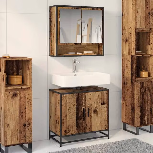 Set di mobili per il bagno moderno vidaXL composto da mobile lavabo e armadietto con specchio in legno e metallo marrone L/P/H: 65 x 33 x 60 cm