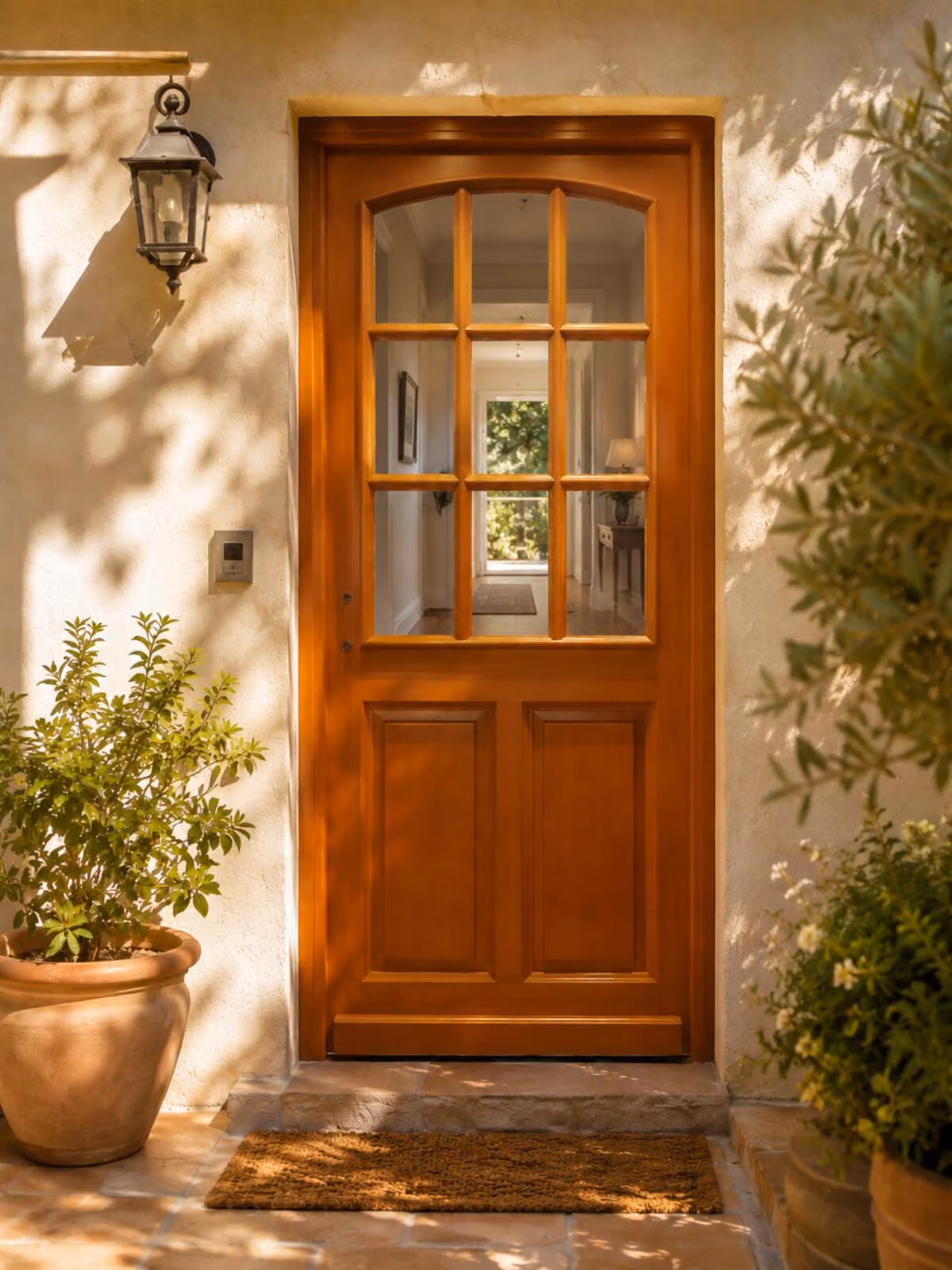 Porta d'ingresso in legno con vetrata Agatha, H.215xL.90 cm, con pannello laterale, apertura a destra, GD MENUISERIES