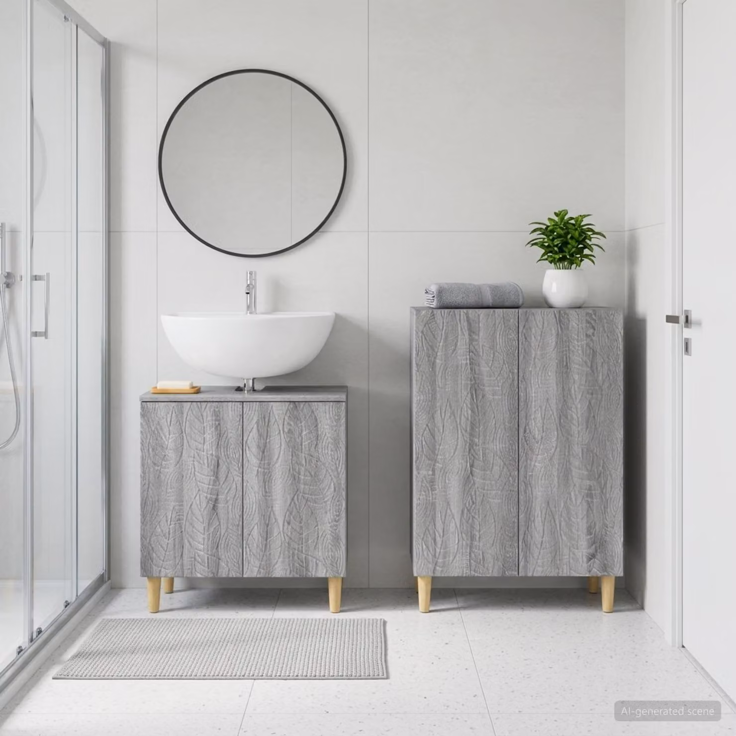 Set di mobili da bagno moderno vidaXL DELFT composto da 2 pezzi in legno grigio con base lavabo e mobile laterale freestanding
