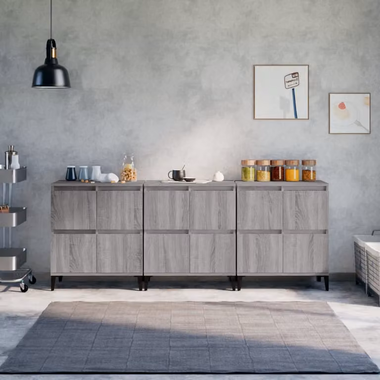 Set di 3 credenze vidaXL in legno multistrato e MDF, colore grigio, L: 60 cm, P: 35 cm, H: 70 cm