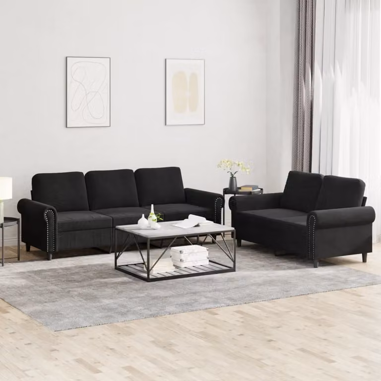 Maison Exclusive - Set divano a 2 posti con cuscini in velluto nero