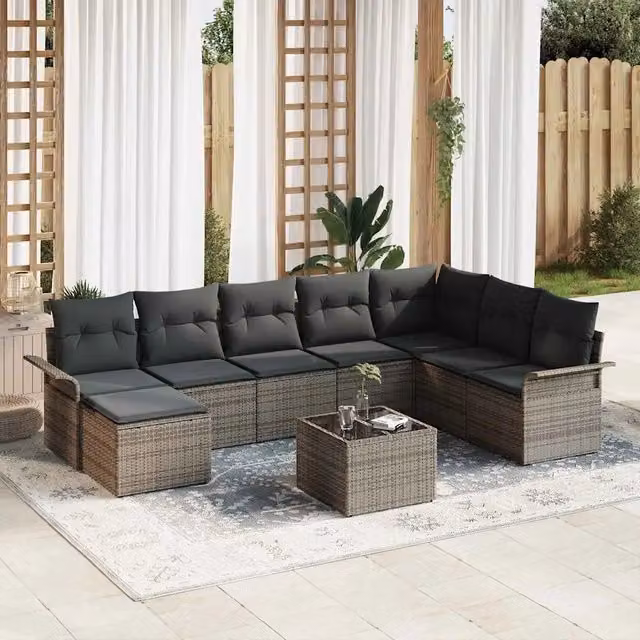 Set Divano da Giardino 9 pz Nero Poly Rattan 3354158