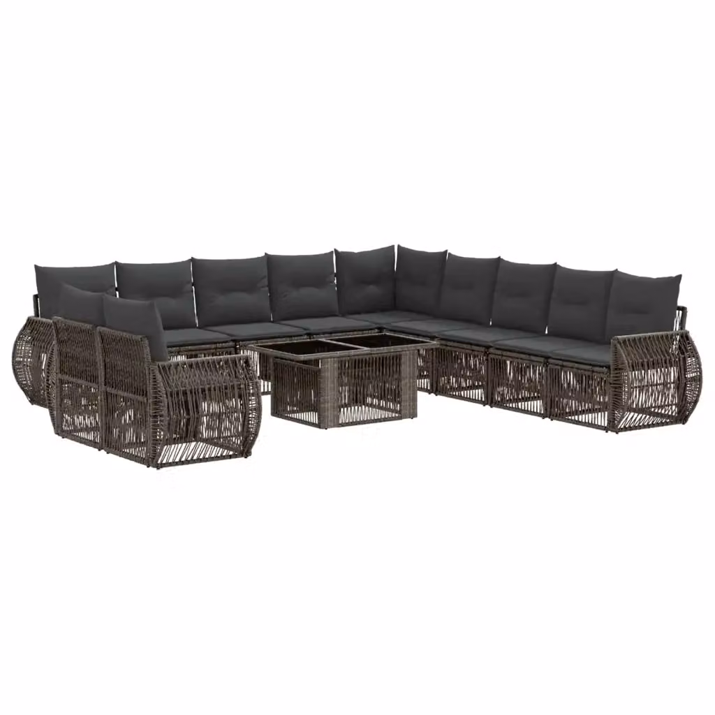 Set Divano da Giardino vidaXL 12 Pezzi a Forma di L in Polyrattan Grigio e Antracite con Tavolino e Cuscini – 2