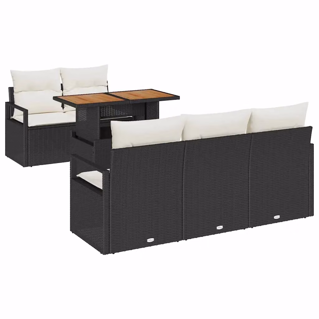 Set Divano da Giardino vidaXL a forma a U composto da 6 pezzi con tavolino e cuscini, Nero e Beige – 2