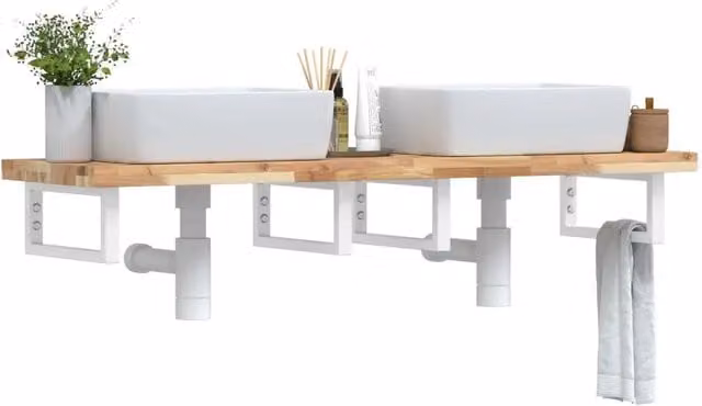 Ripiano a parete per lavabo vidaXL in legno di acacia e metallo bianco