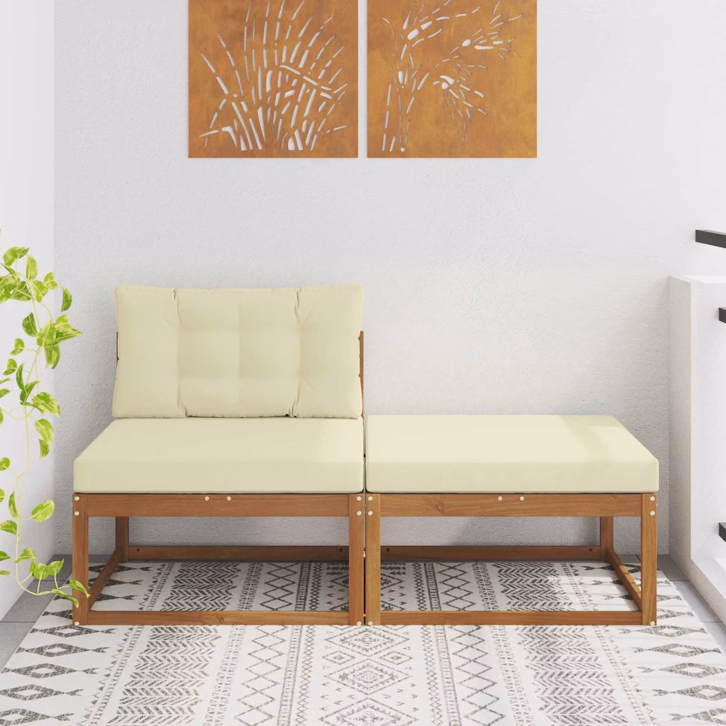 Set di divano angolare vidaXL in legno di acacia con cuscini, beige e marrone