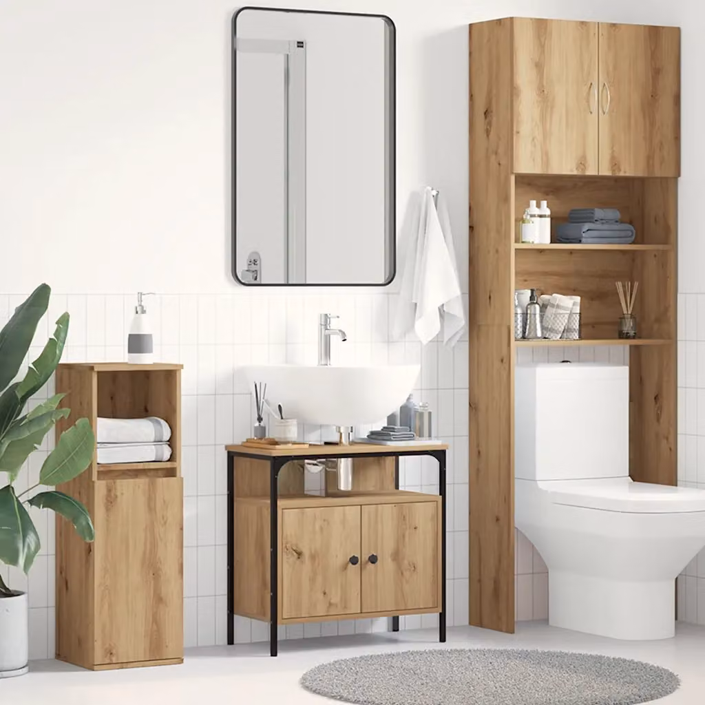 Mobile lavabo da bagno moderno vidaXL in rovere marrone con ante a cerniera e ripiani interni L/P/H: 60 x 30 x 60 cm