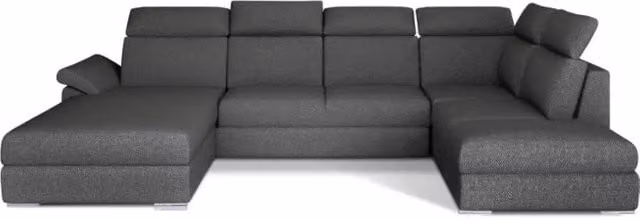 Divano panoramico convertibile MAJESTA di MEUBLORAMA, modello a 5 posti con angolo sinistro, colore grigio, con funzione letto e poggiatesta regolabile, L: 336 cm, P: 211 cm, H: 102 cm