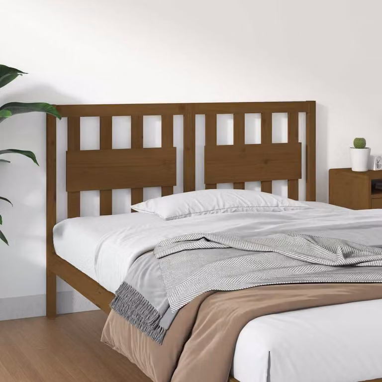 Testiera per letto vidaXL in legno massello di pino, colore marrone, L 145,5 x P 4 x H 100 cm