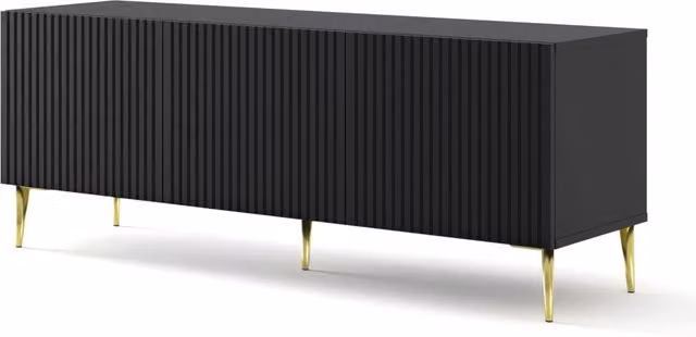 Mobile porta TV Ravenna B Bim Furniture in MDF con rivestimento 3D nero opaco e gambe oro – 1