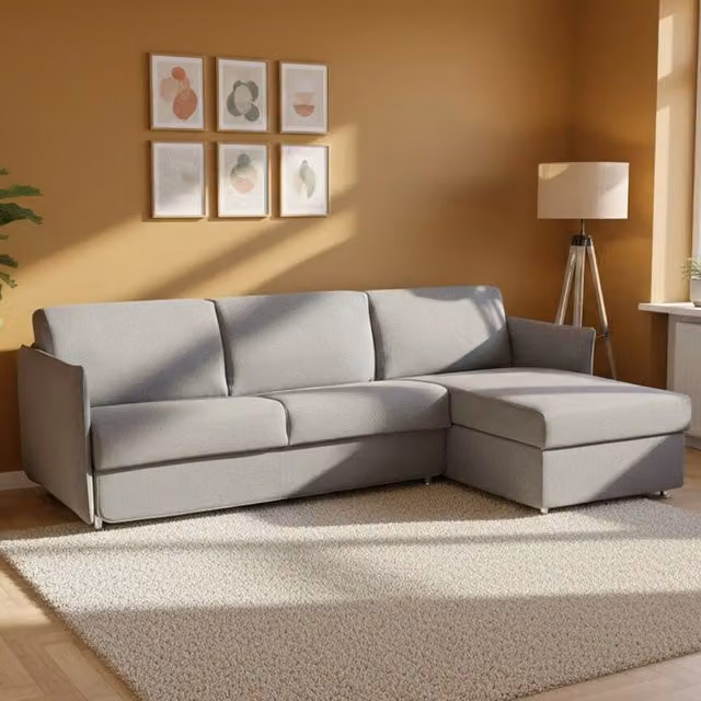 Divano Letto Scordia DMORA con Penisola Sfoderabile, L Shape, Grigio, L: 260 cm, P: 160 cm – 1
