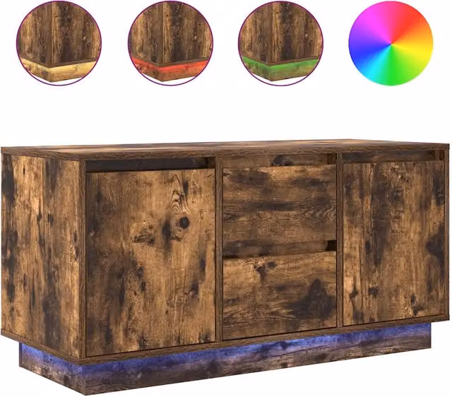 Mobile TV moderno con luci LED integrate in Rovere Fumo, L: 100 cm, P: 41 cm, H: 50 cm