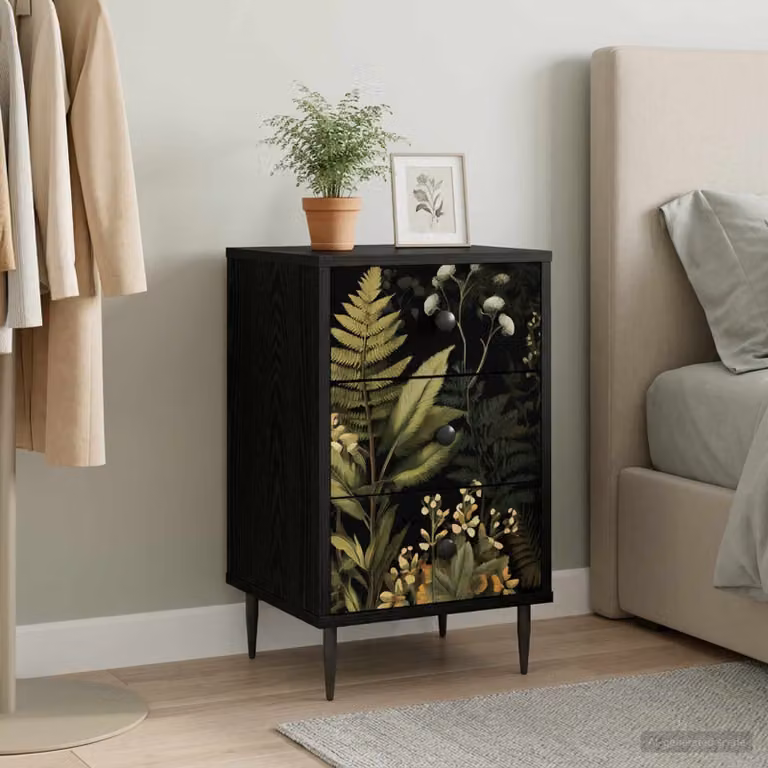 vidaXL Armadio da Notte RHENEN Rovere Nero L: 36 cm, P: 33 cm, H: 61 cm