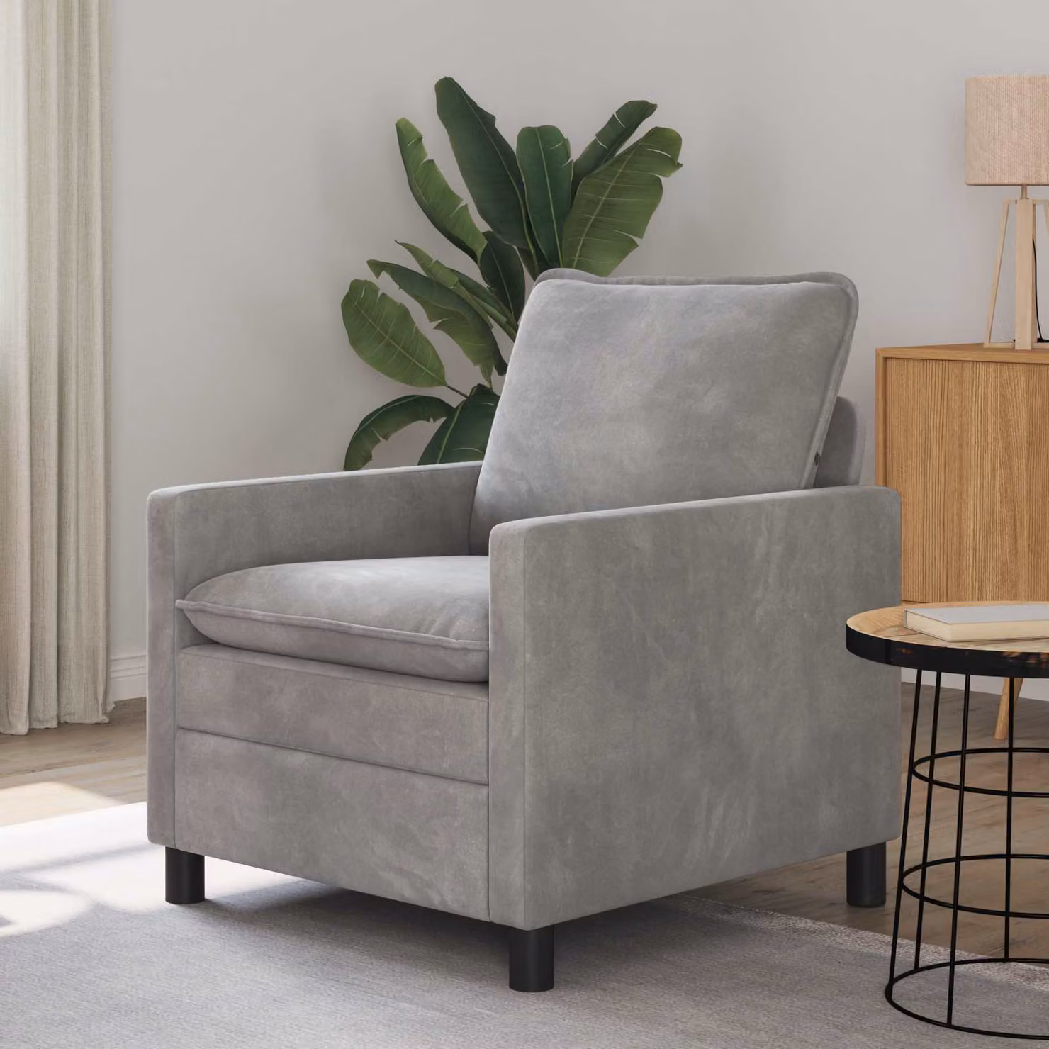 Divano moderno vidaXL in velluto grigio, L: 76 cm, P: 81 cm, H: 87,5 cm