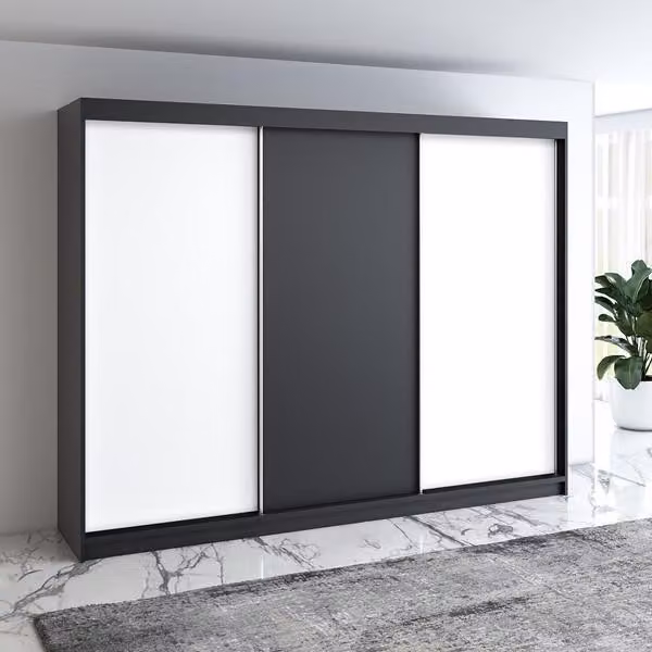 Armadio a porte scorrevoli MERO a 3 ante, 200 cm, con cassetto (Bianco, Nero, Sonoma)