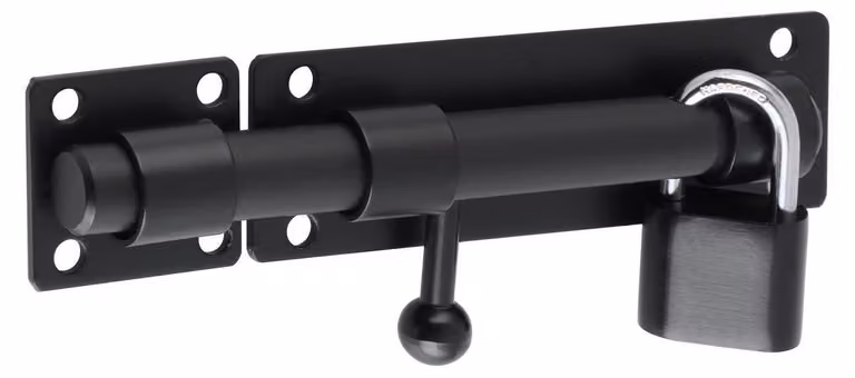 Gancio di sicurezza per porta, con possibilità di inserire un lucchetto, in acciaio inossidabile, colore nero, lunghezza 150 mm