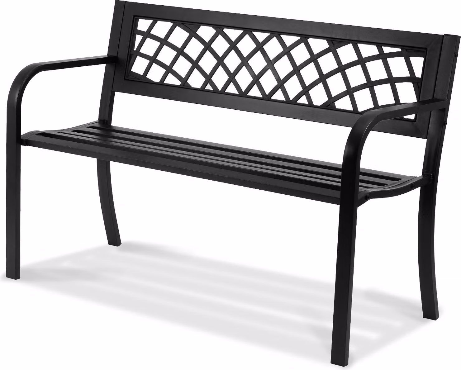 SucceBuy Panca da giardino per esterni 46" in metallo, portata 480 lbs, con schienale e braccioli, ideale per patio, parco, cortile, portico anteriore