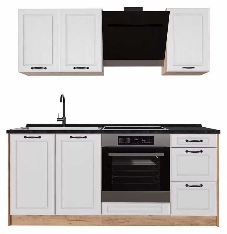Cucina monoblocco Vicco R-Line Bianco country/Rovere dorato 180 cm senza piano di lavoro, Model 67809